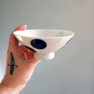 Set of 2 Vintage Blue Polka Dot and White Ultra Fine Porcelain Rice Bowl Colbalt